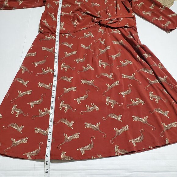 Lands End Stretchy Safari Dress Size 1X Plus Red Animal Print Cheetah Cat Womens - Picture 7 of 9